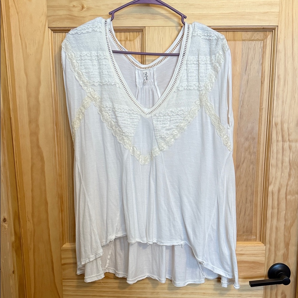 Free People Cream Lace Detail Blouse